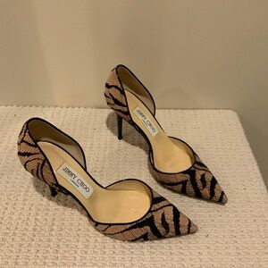 Jimmy Choo Black and Beige Zebra Lace Pump